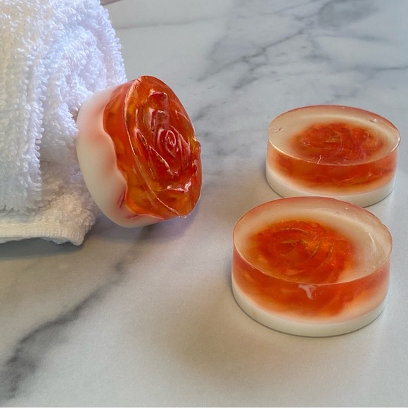 3 Bars Small Rose Round Soaps, Handmade ( PRICE IS FIRM ) - Picture 3 of 8